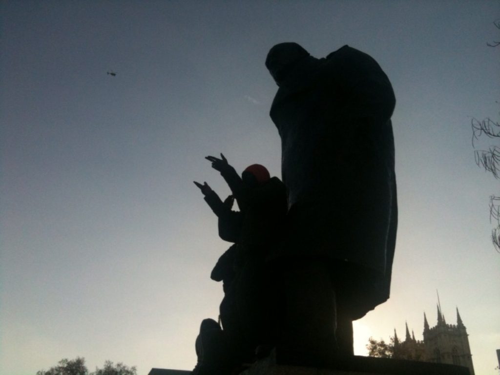 Protestors clamber onto the Churchill statue during last week's demo