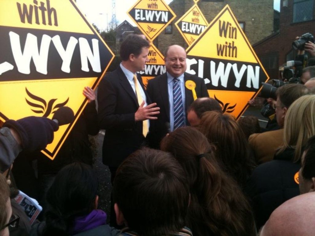 Nick Clegg campaigns with Elwyn Watkins in Grotton earlier this week