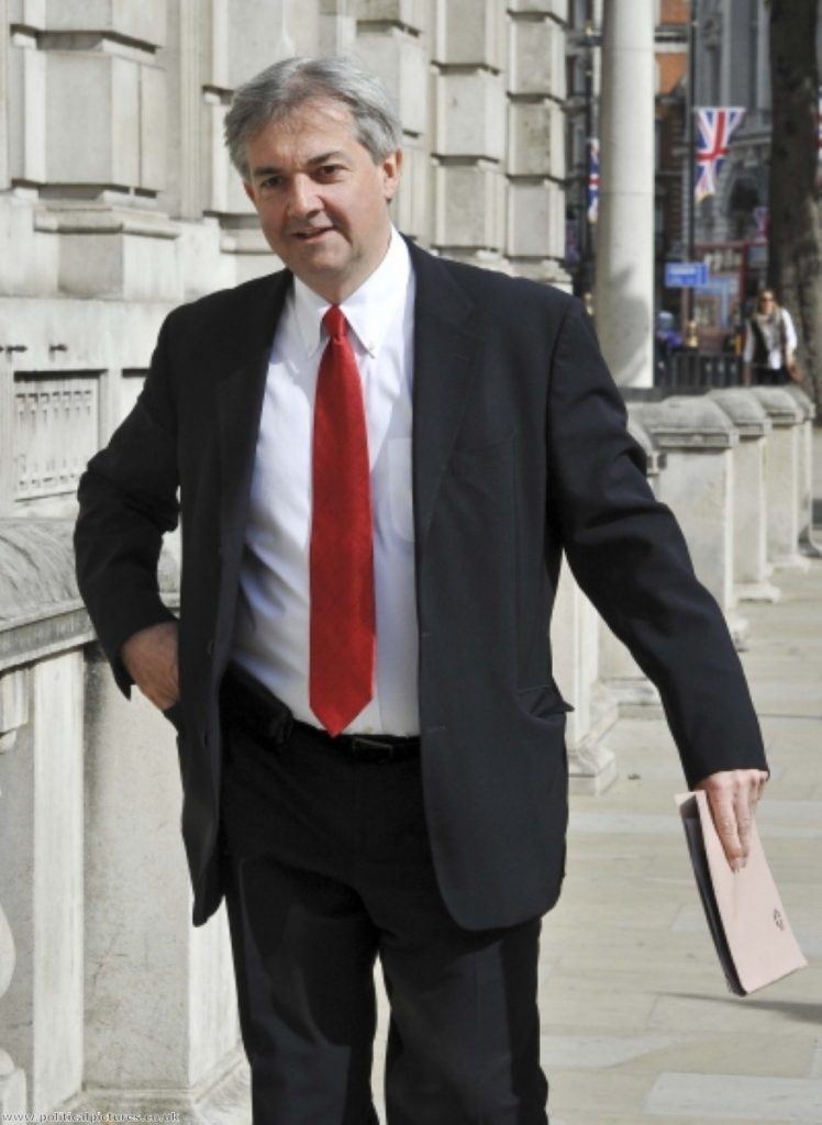 Huhne emerges from the Cabinet meeting after a stand-up row with the prime minister. www.politicalpictures.co.uk