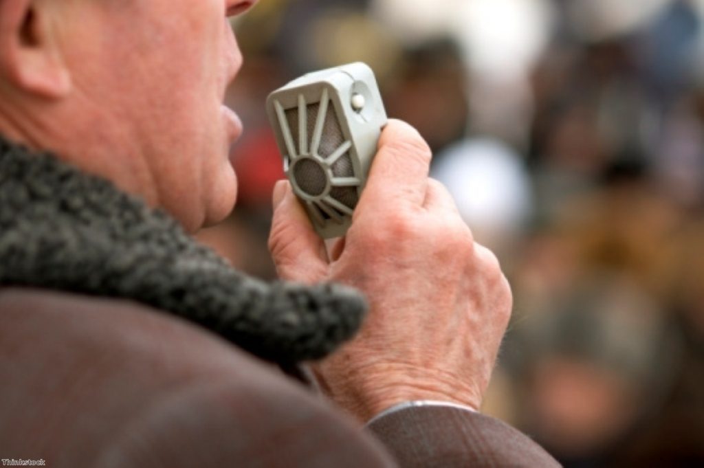 A protester speaks into a megaphone - the sort of freedom of expression threatened by clause 1 of the Antisocial behaviour bill