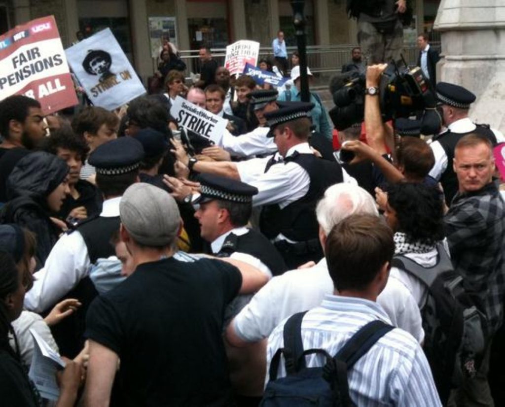 Protesters at a public sector pensions strike earlier this year