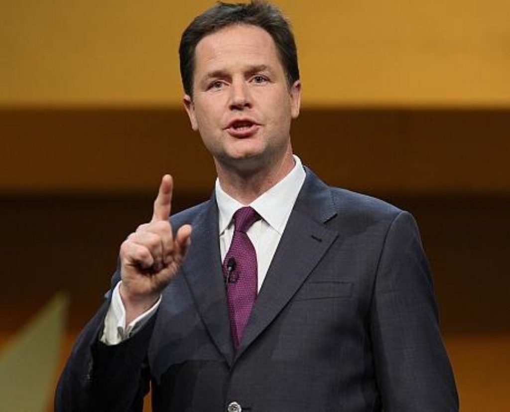 Nick Clegg speaks at yesterday's rally in Birmingham