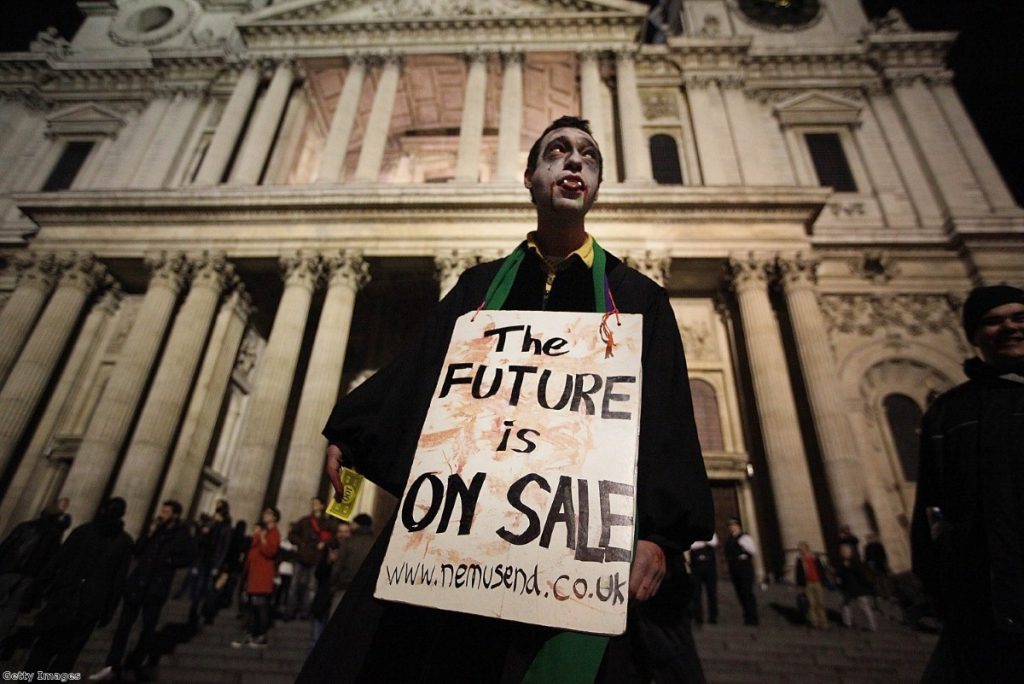 A demonstrator outside St Pauls during the Occupy protests  