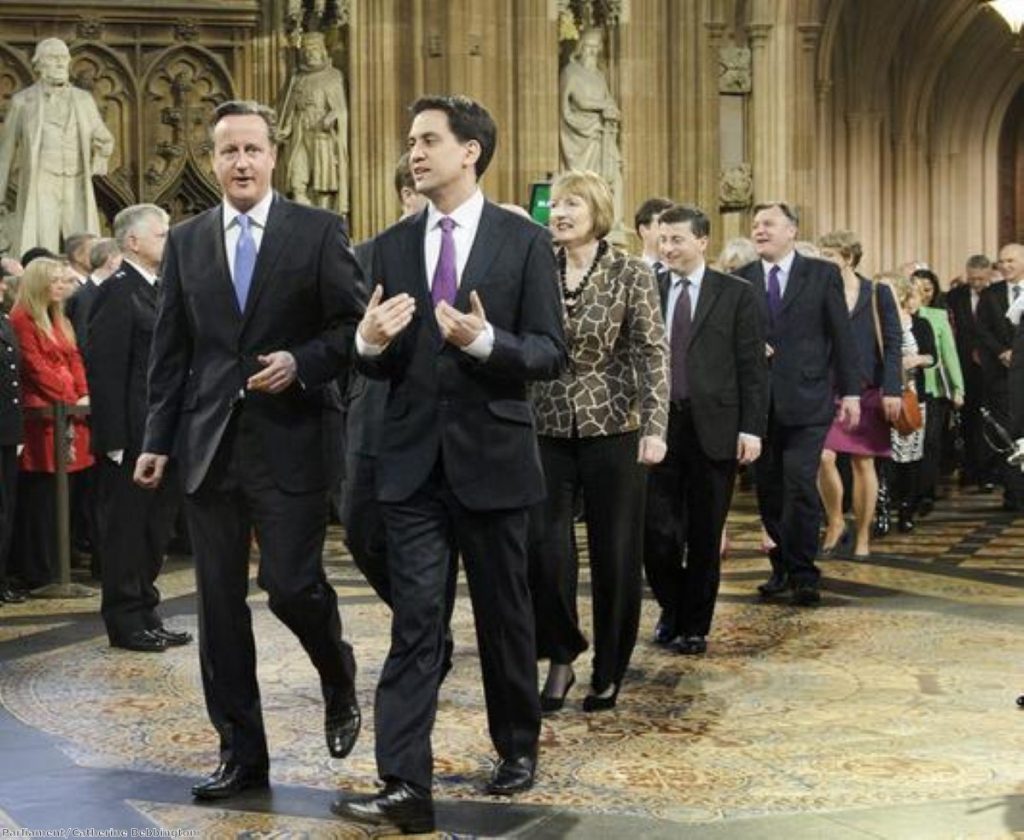 David Cameron and Ed Miliband lead the Commons to hear the Queen