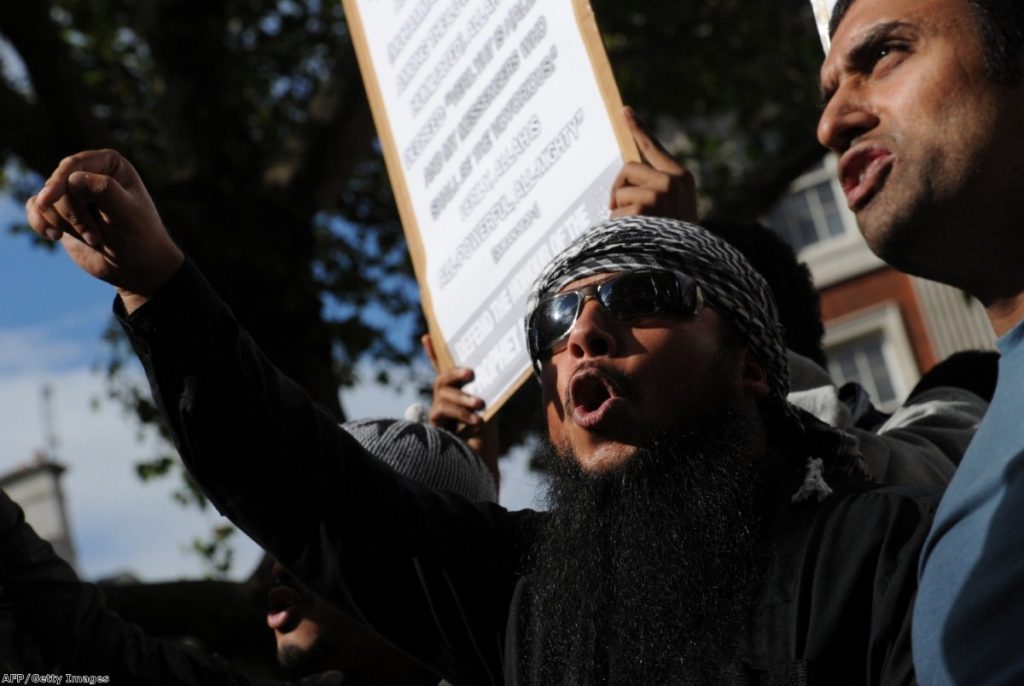 Protesters gathered at Regents Park mosque before heading to the US embassy to protest over the film.