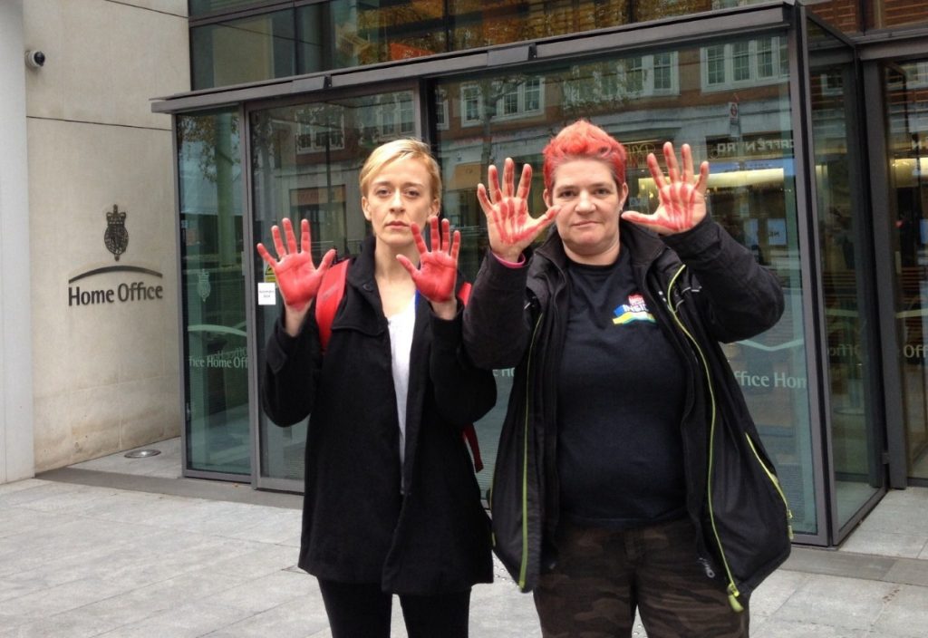 Protesters outside the Home Office this afternoon demand mercy for Muazu