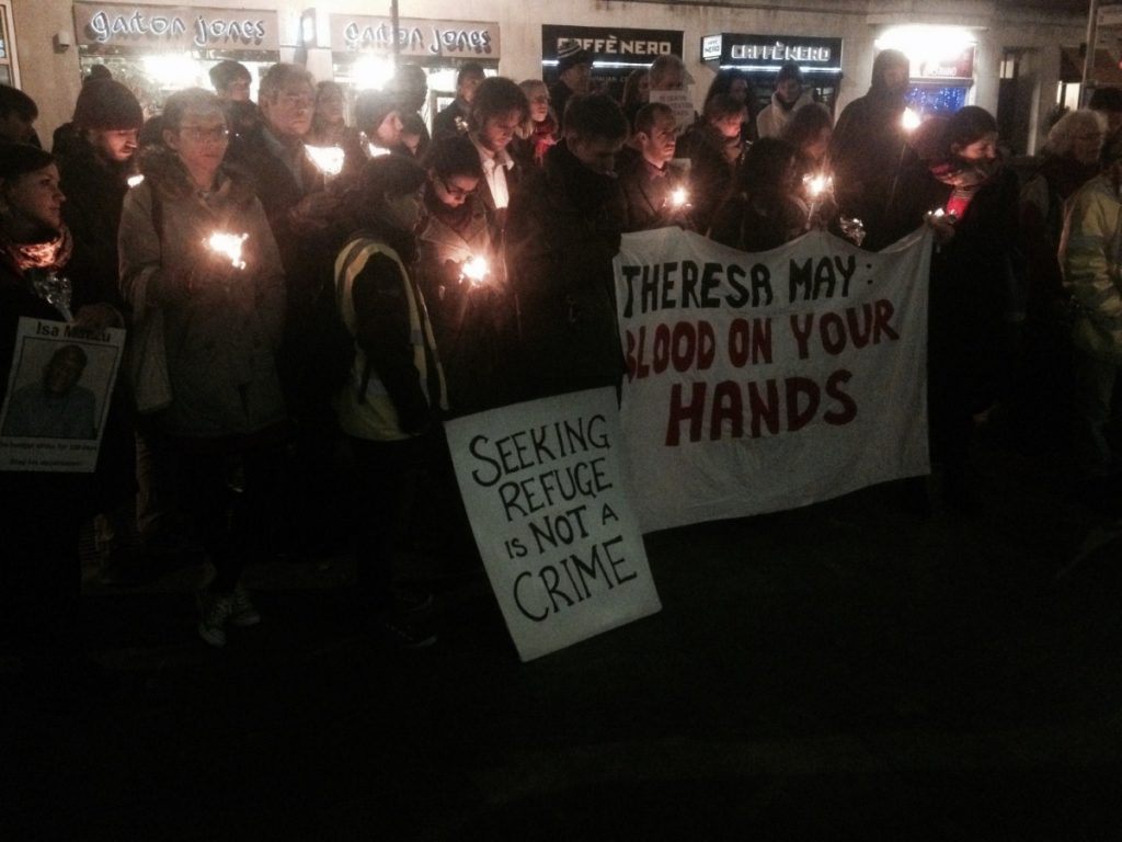 Protesters congregate at the Home Office this evening. Photo credit: Guy Taylor, JCWI