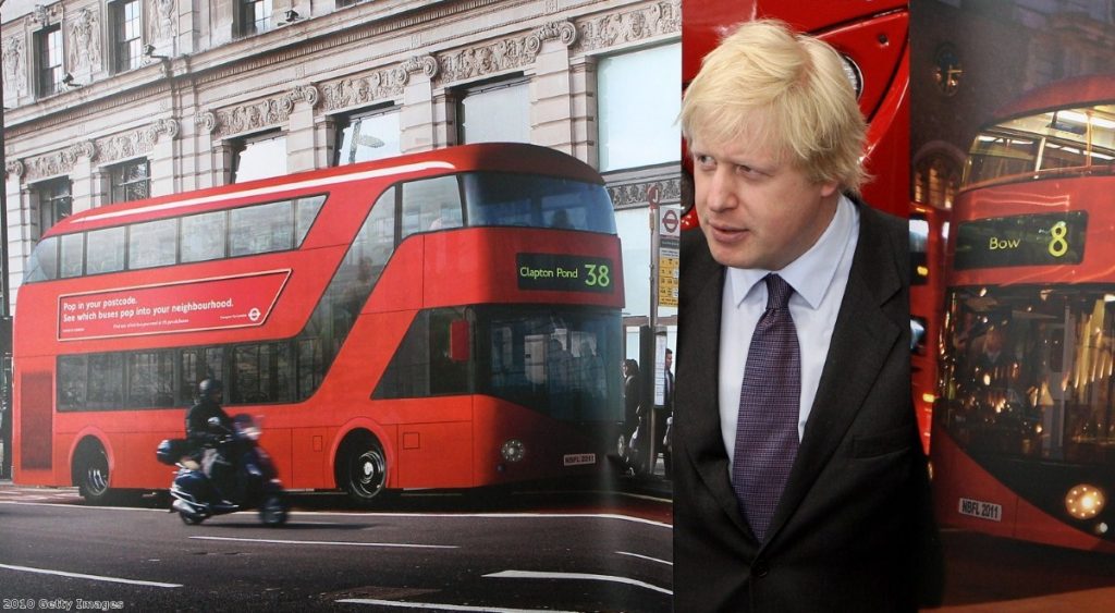 Boris Johnson unveiling designs for his new Routemaster-style bus 