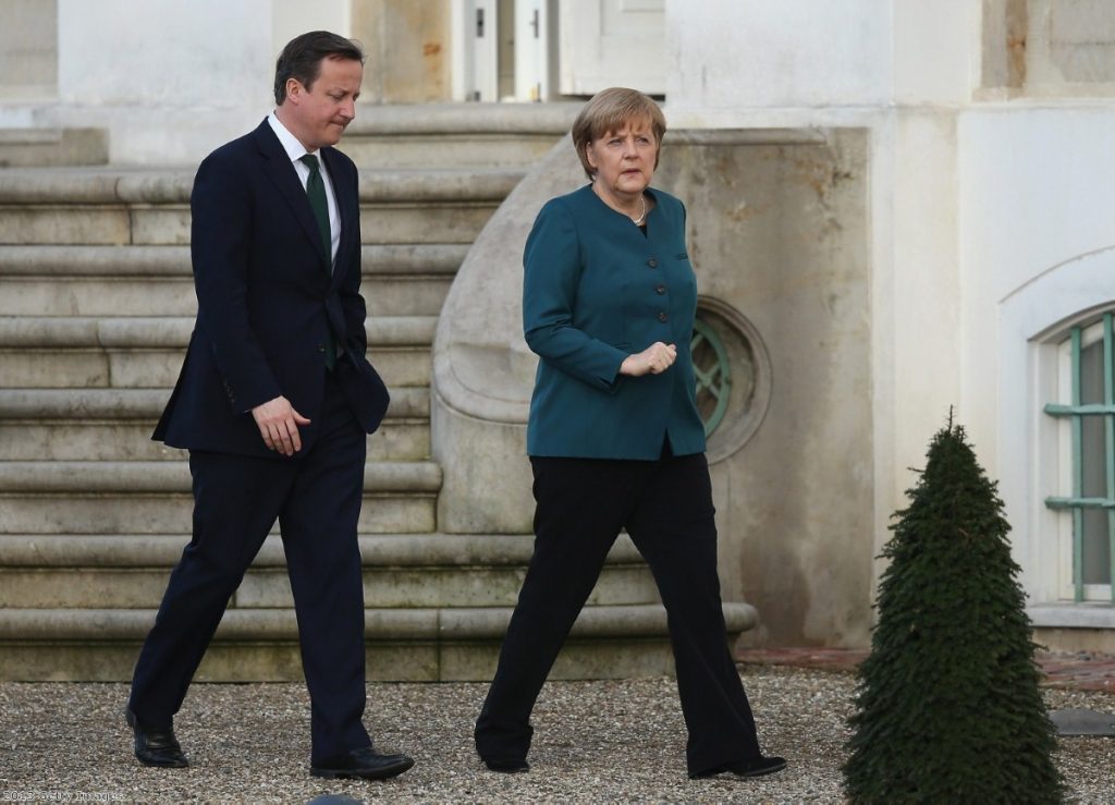 Cameron meeting Merkel in Germany last year 