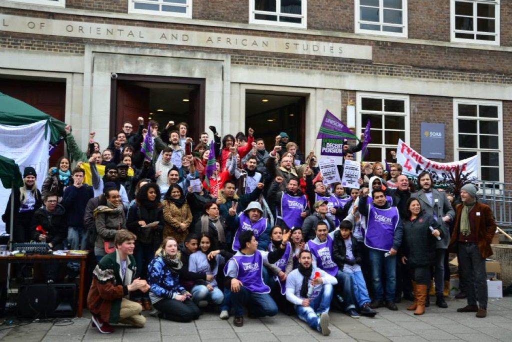 Striking cleaners and their supporters on the picket line at SOAS university 