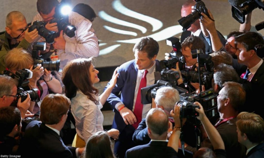 Nick Clegg and wife Miriam Gonzalez Durantez after his speech