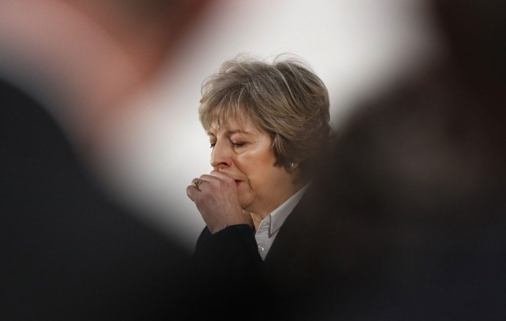 Theresa May speaking at Lancaster House, where she outlined her plans for Brexit. 