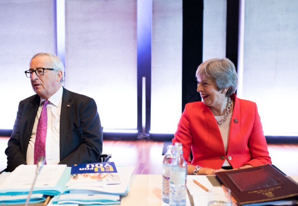 Jean Claude Juncker and Theresa May during the Informal Summit of Heads of Governments and States of the EU | Copyright: PA