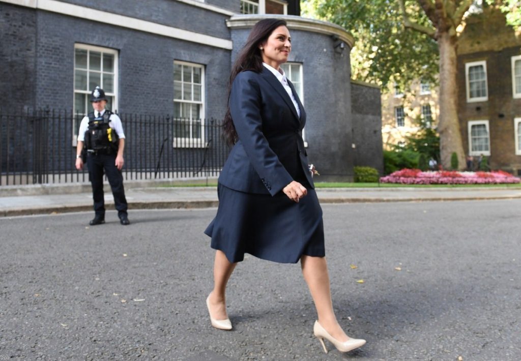 Priti Patel leaves Downing Street after being made home secretary