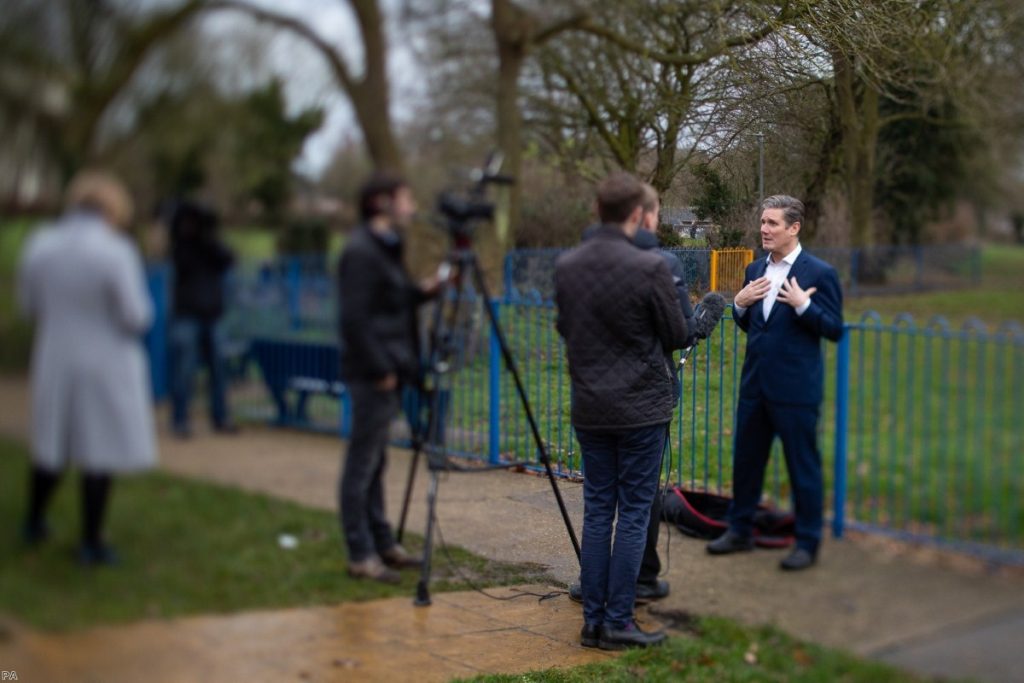 Keir Starmer talks to press in the initial stages of the leadership battle.