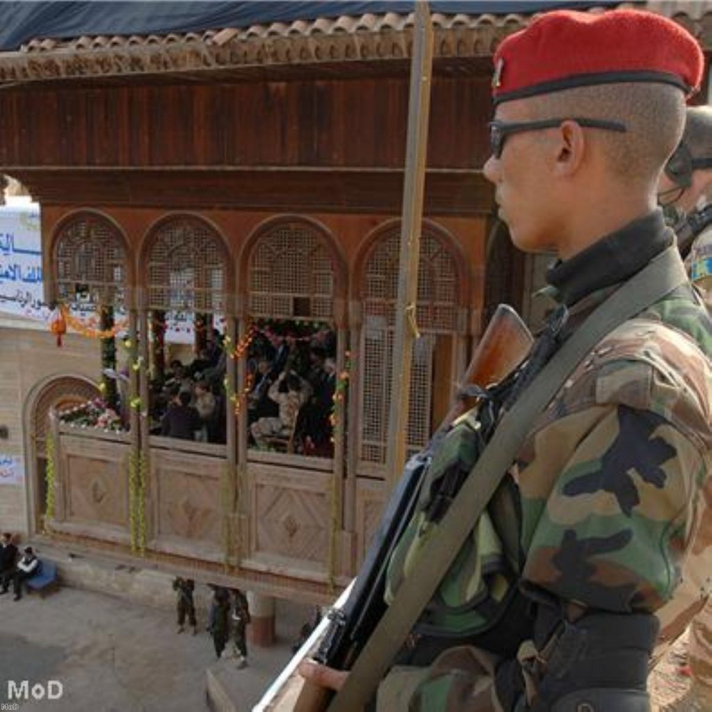 An Iraqi soldier oversees the Basra handover last year