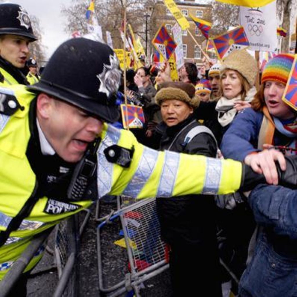 Pro-Tibet protests in London last year. Photo taken by Myles Fisher.