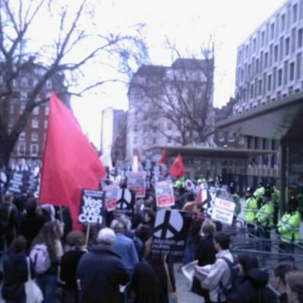 Protestors gathered outside the American embassy