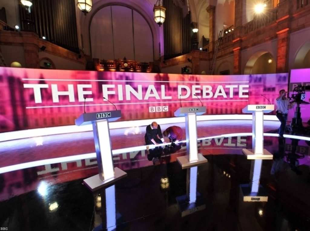 Cameron during 2010 TV debates, when he was overshadowed by Nick Clegg