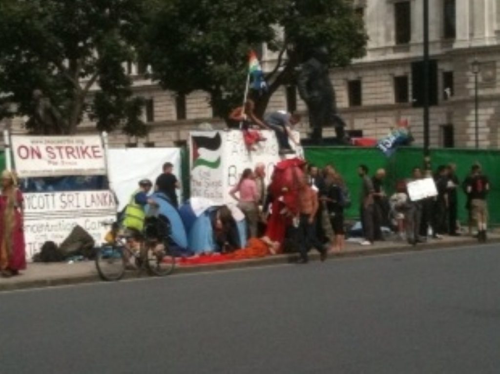 Protestors mingling outside the eviction zone this morning