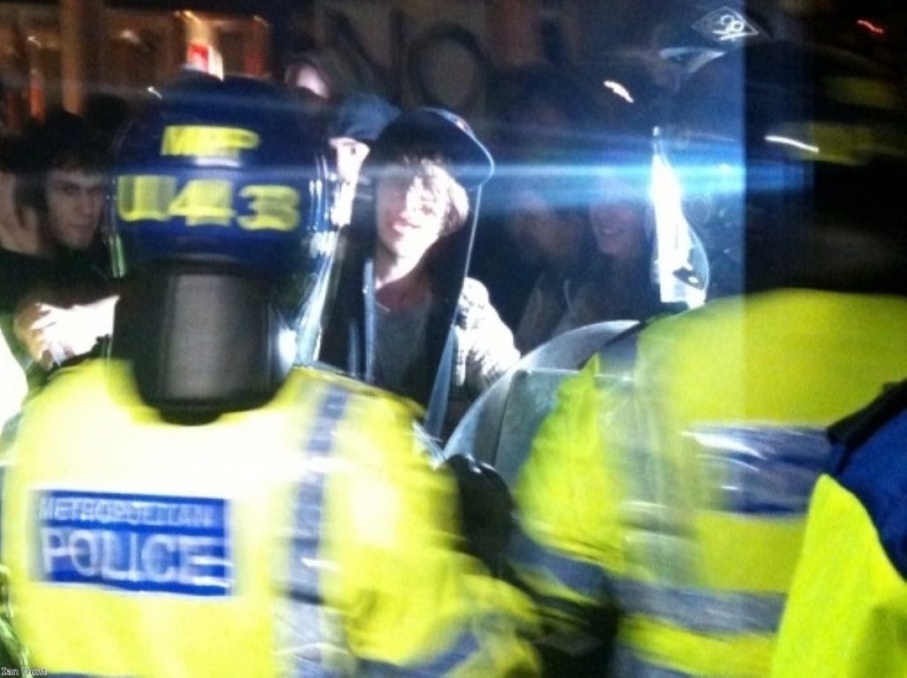 Riot police at the tuition fee protest on Wednesday