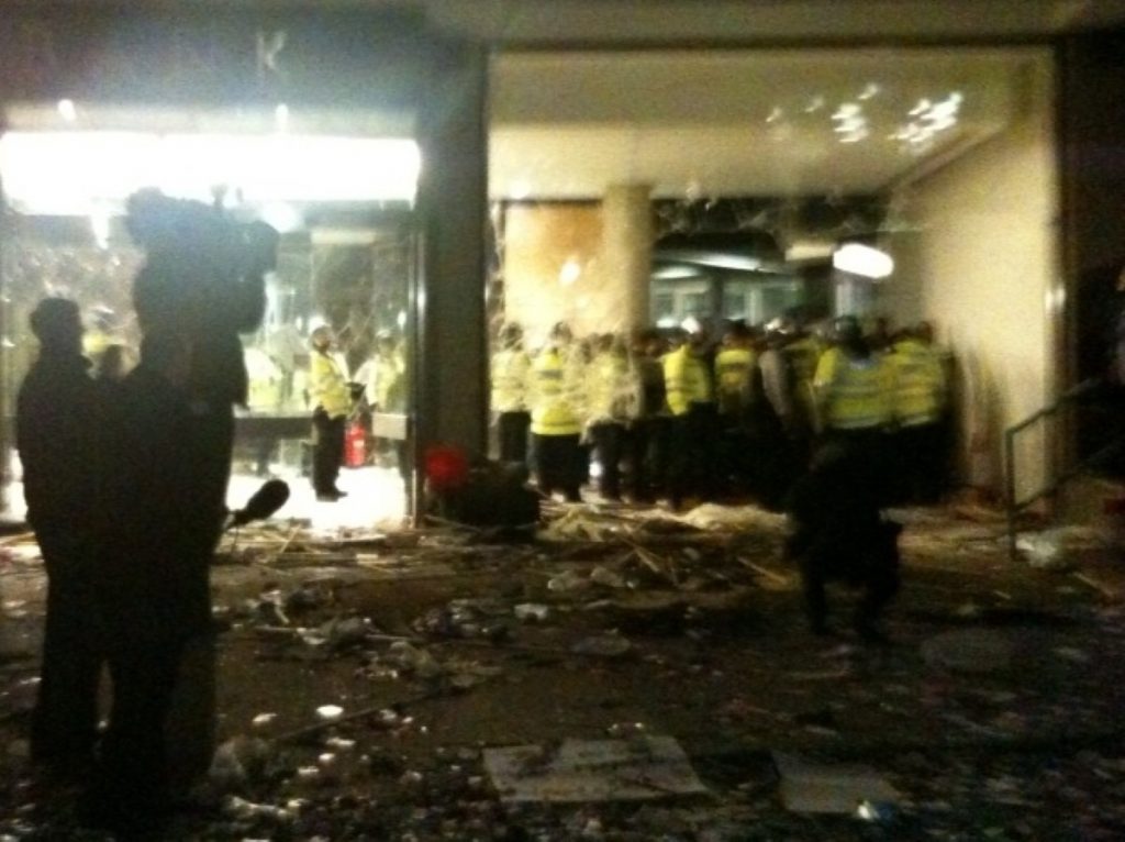 In the 30 Millbank foyer as the protest drew to a close