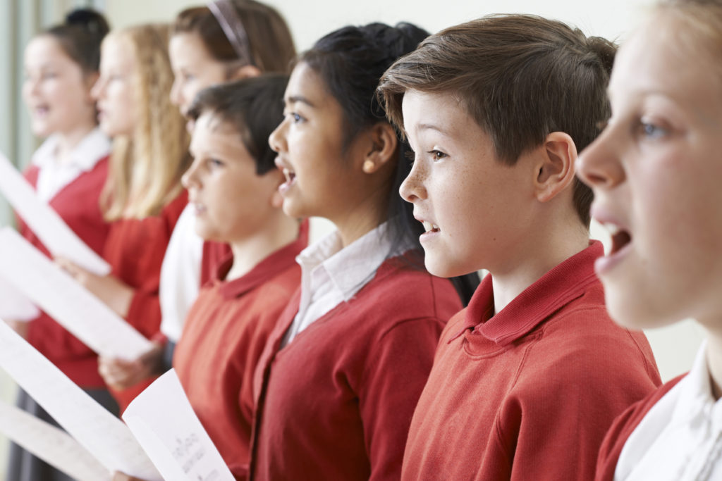 Group Of Children Singing In School Choir